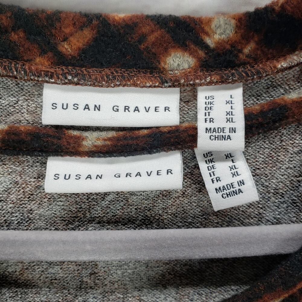 Susan Graver Women's Brown Print 2 Piece Top & Cardigan Sweater Size Large - Picture 7 of 9